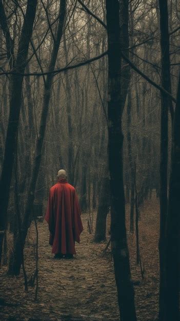 Premium Ai Image A Man In A Red Cape Walks Through A Forest