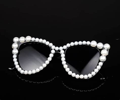 Ladies Pearl Rimmed Sunglasses With Black Frames Etsy