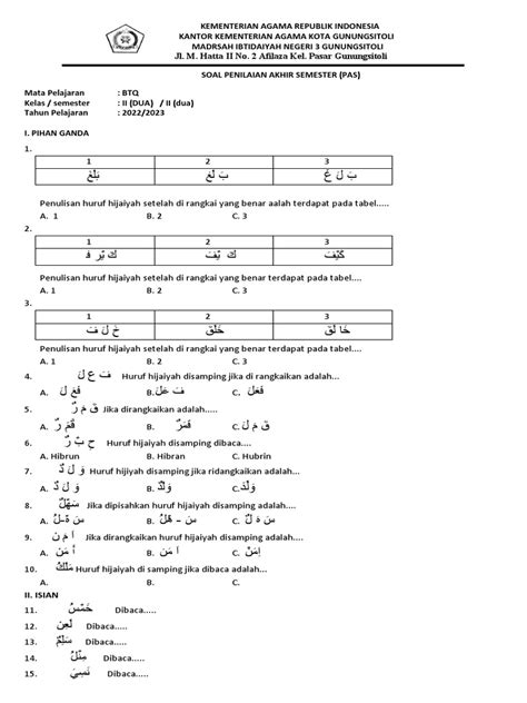 Soal Btq Kelas 2 Pdf