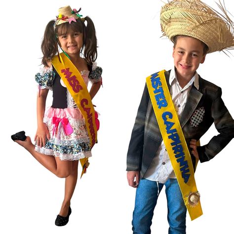 Kit Faixas Miss e Mister Caipirinha Look Festa Junina Arraiá Shopee