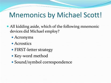 Ppt Memory Strategies And Mnemonic Devices Powerpoint Presentation Id