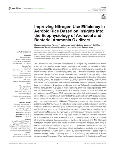 Pdf Improving Nitrogen Use Efficiency In Aerobic Rice Based On