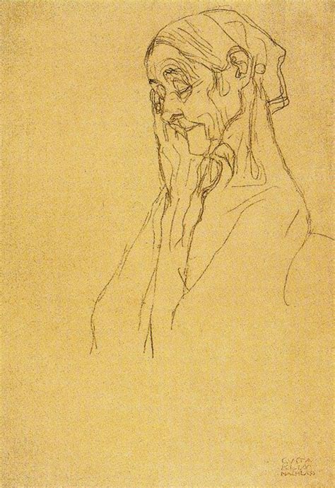 Gustav Klimt Head Of An Old Woman Facing Left Hands On Temple