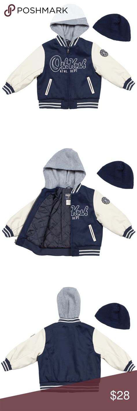 Boys Varsity Blue Jacket Faux Leather Sleeves Matching Beanie Included