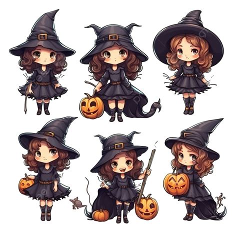 Set With Cute Witch Characters Vector Illustration For Halloween