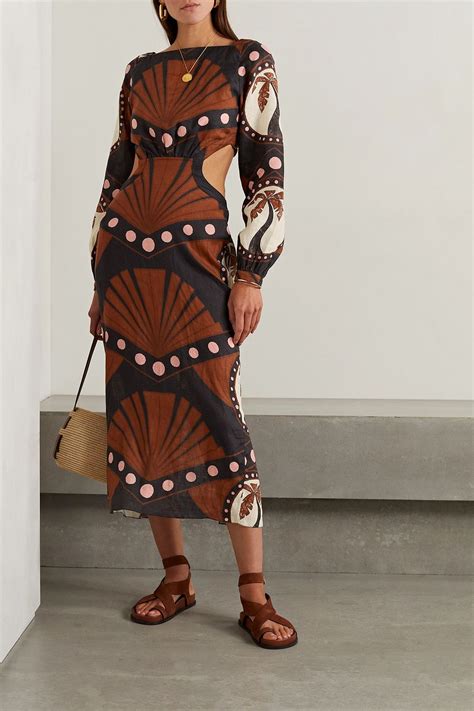 Johanna Ortiz Confianza Colectiva Cutout Printed Linen Midi Dress The