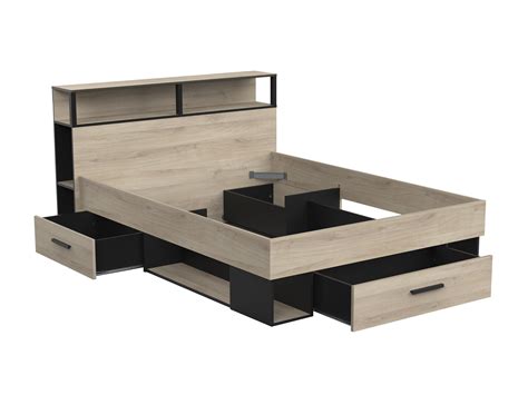 Bed X Cm Met Opbergruimte En Bedbodem Naturel En Zwart Noalia