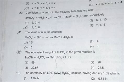 The Value Of N In The Equation Mno4− 8hne−→mn24h2 O Is Filo