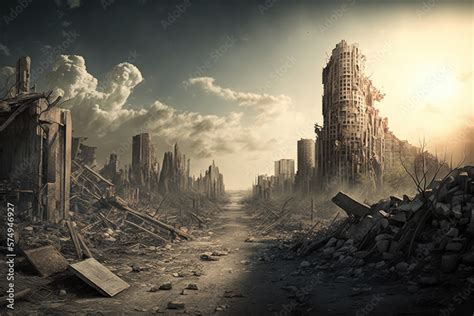 Apocalyptic view of destroyed world, post apocalypse after world war ...