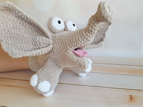 Crochet Elephant Plush Hand Puppet T For Baby Birthday Etsy