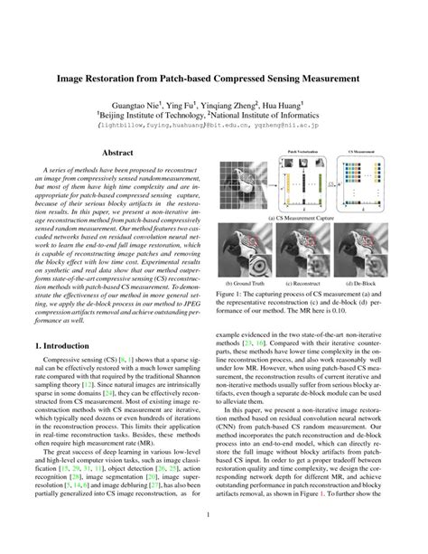 Image Restoration From Patch Based Compressed Sensing Measurement Deepai