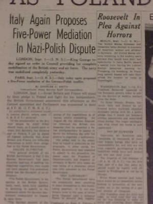 Vintage Newspaper Headline World War Grelly Usa