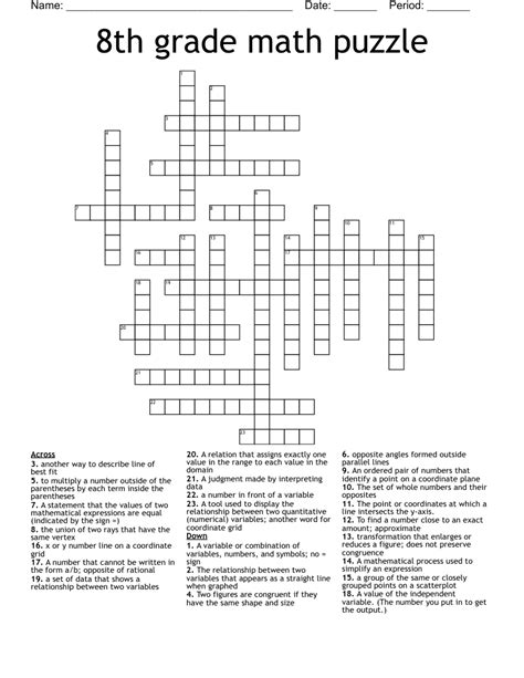 Math Crossword Th Grade