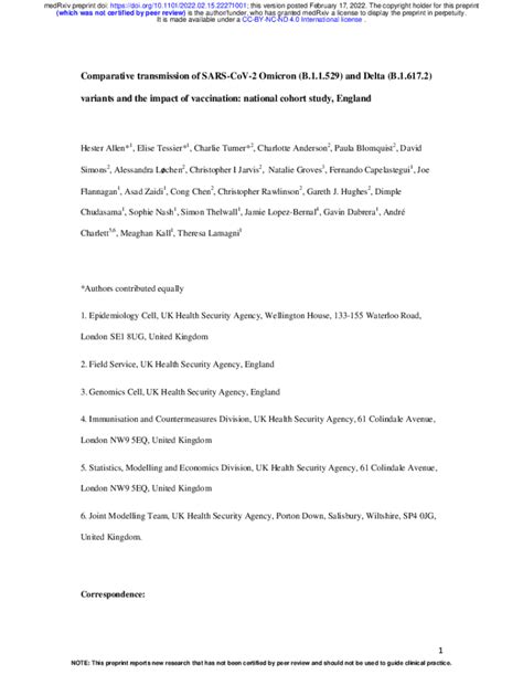 Fillable Online Comparative Transmission Of SARS CoV 2 Omicron B 1 1