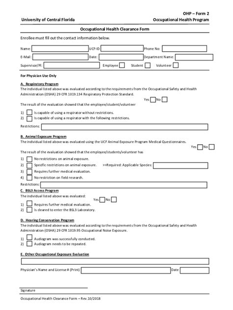 Fillable Online Ehs Ucf Ucf Medical Clearance Form Fax Email Print