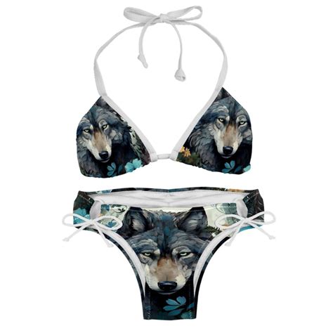 Wolf Adjustable Strap Detachable Sponge Bikini Set Two Pack For Beach And Pool Parties