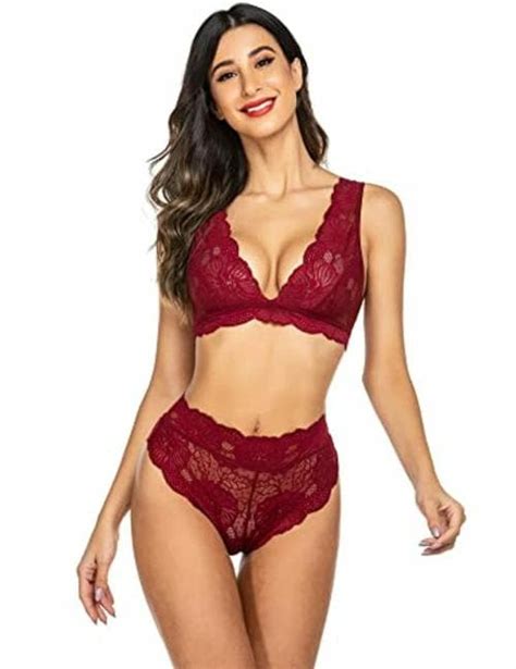 Buy Psychovest Red Lace Two Piece Strappy Bra And Panty Lingerie Set