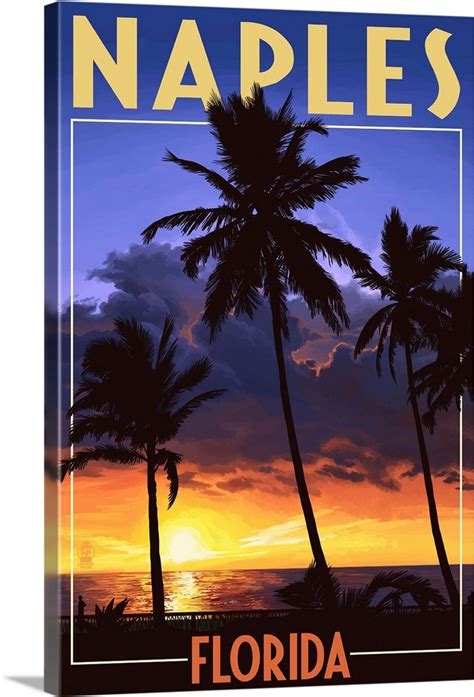 Naples Florida Palms And Sunset Retro Travel Poster Wall Art