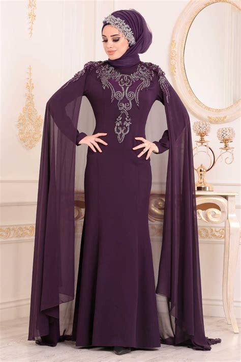 Neva Style Purple Hijab Evening Dress 25738MOR Neva Style