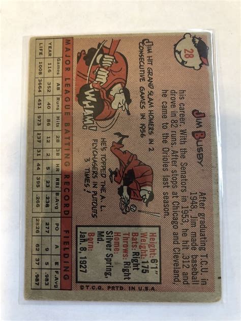 1958 Topps 28 Jim Busby Baltimore Orioles EXCELLENT CONDITION EBay