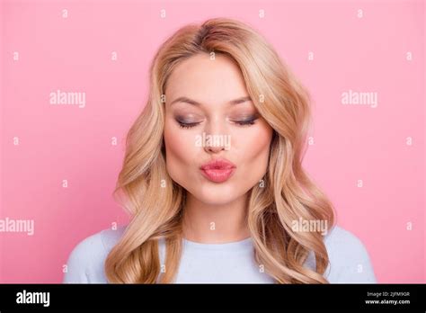 Photo Of Stunning Cute Lady Closed Eyes Pouted Lips Kiss Isolated On