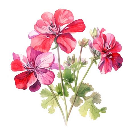 Premium AI Image | Watercolor Red And Pink Geranium Bouquet Illustration