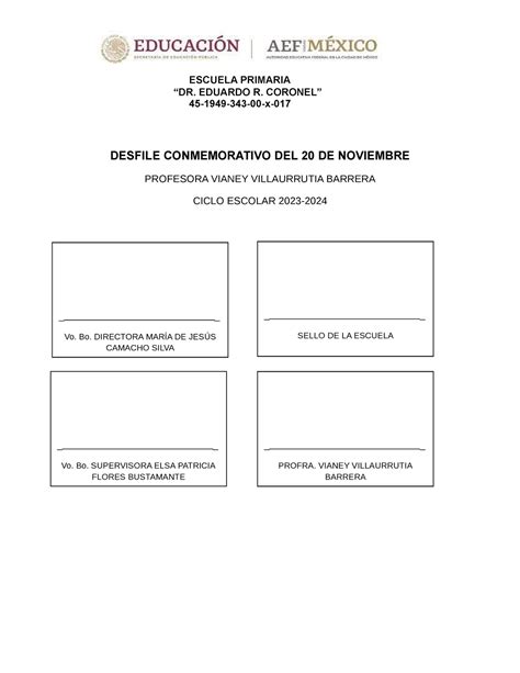 PLAN DE Trabajo Desfile 20 DE Noviembre DESFILE CONMEMORATIVO DEL 20