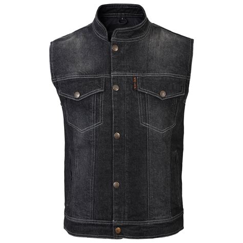 Atlas Black Denim Motorcycle Vest Rhinoleather