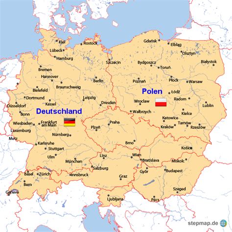 StepMap Polen und Deutschland Landkarte für Europa