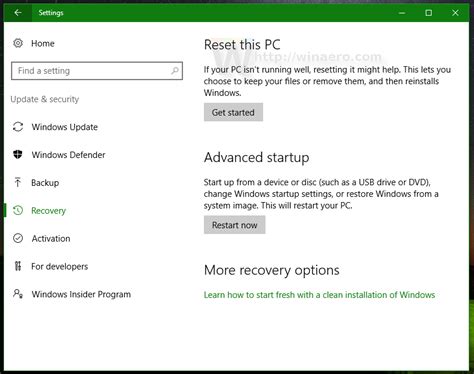 quickly access windows  reset feature