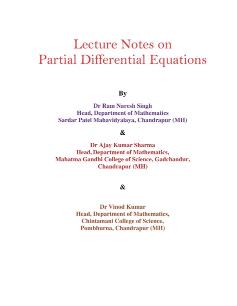 Lecture Notes On Partial Differential Equations