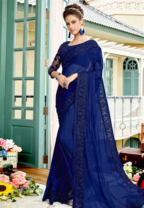 Blue Georgette Festival Wear Saree