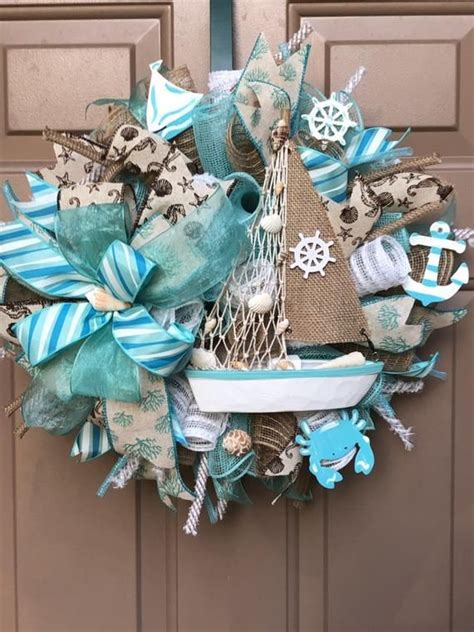 Sailboat Wreath Beach Themed Wreath Beach Decor Beach House Etsy