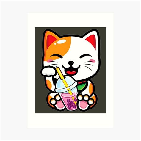 Cat Boba Tea Bubble Tea Anime Kawaii Art Print For Sale By