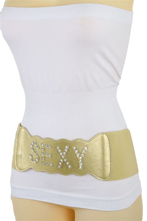 Women Gold Elastic Band Wide Fashion Belt Hip High Waist Silver Bling