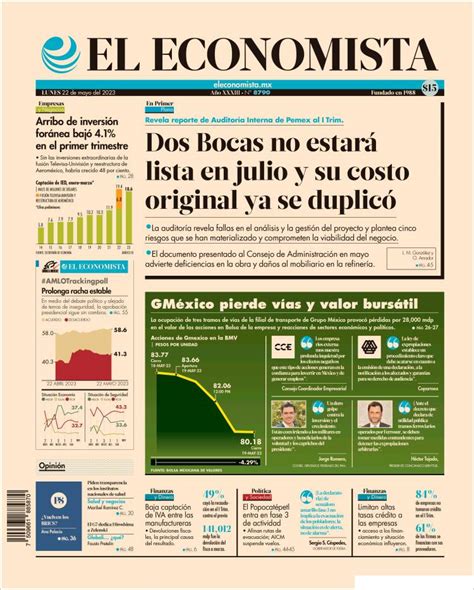 Periódico El Economista México Periódicos De México Edición De Lunes 22 De Mayo De 2023