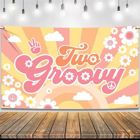 Katchon Two Groovy Birthday Banner Large 72x44 Inch