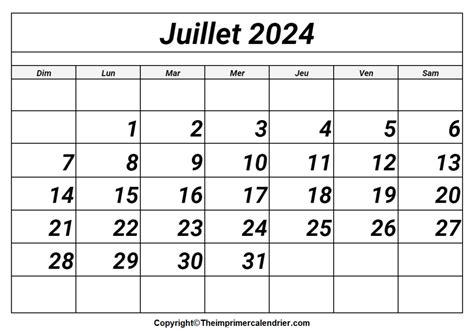 Calendrier 2024 Juillet jours fériés The Imprimer Calendrier