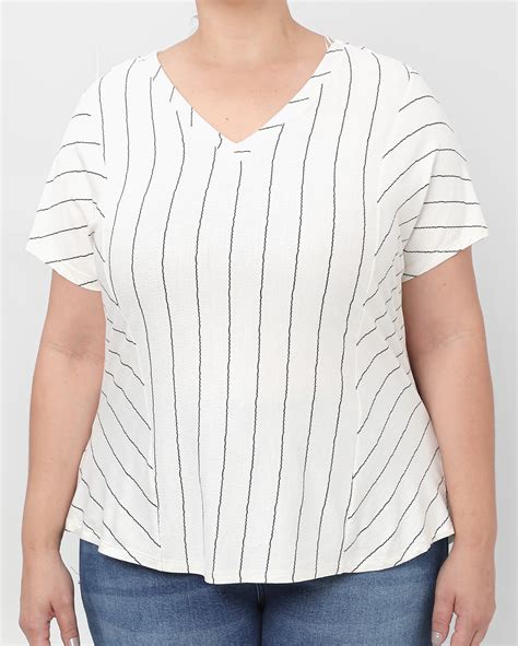 Riachuelo Blusa Plus Size Feminina Decote V Risca De Giz Branca Ak