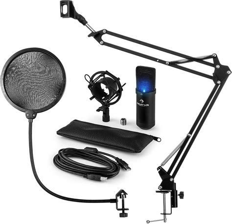 Auna Mic B Led Set Microphone V Usb Condensateur Filtre Anti Pop