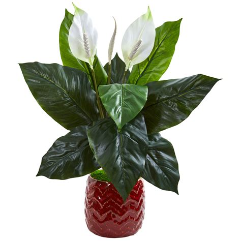 Nearly Natural Spathiphyllum Artificial Plant In Red Planter