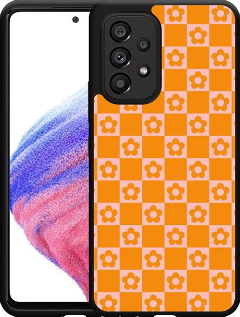 Samsung Galaxy A53 Hardcase Hoesje Bloemetjes Dambordpatroon Designed