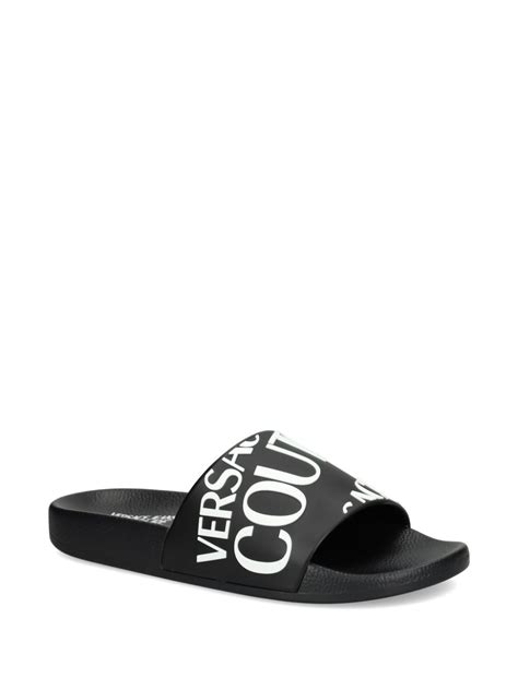 Versace Jeans Couture Logo Printed Slides Black Farfetch