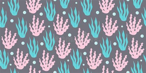 Vector Seamless Pattern With Seaweed Sea Plants Stock Vector