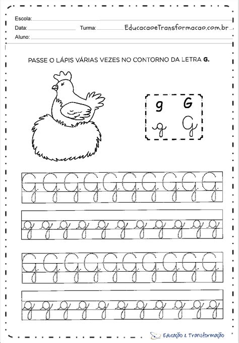 Atividades Com A Letra G Contorno Da Letra G Educação E Transformação