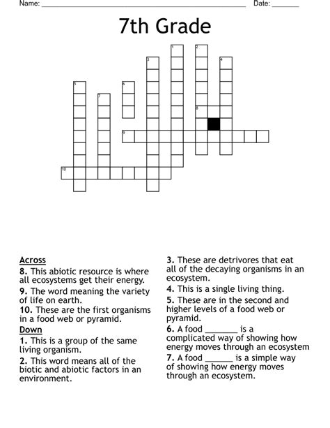 Th Grade Science Crossword Puzzles