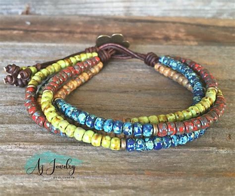 Ts For Women Beaded Bracelet Wrap Bracelets For Women Etsy Beaded Leather Bracelet Boho