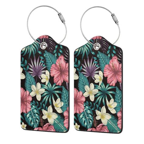 Disketp Pcs Luggage Tag For Suitcase Green Tropical Leaves Leather