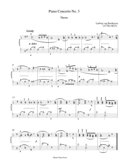 Beethoven Theme From Piano Concerto No 3 Easy Piano Arrangement