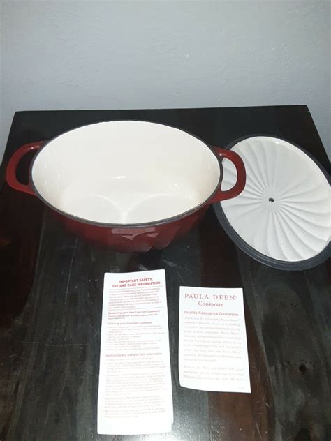 Paula Deen 5 Quart Burgundy Red Enamel Cast Iron Oval Dutch Oven Roaster W Lid Ebay